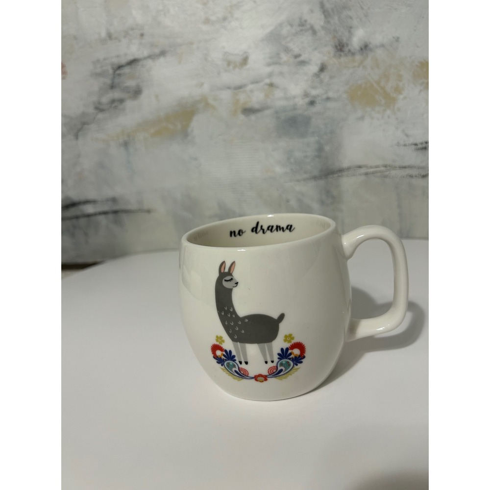 Opalhouse Llama No Drama Porcelain Coffee Mug White Gray Floral 14oz Cup
